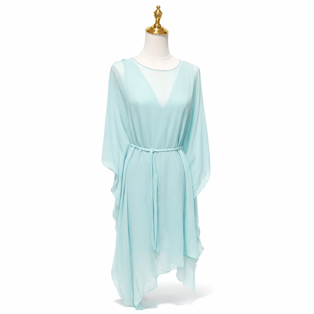 BCBGMAXAZRIA Suzy Draped Asymmetric Mint Green Aqua Silk Dress